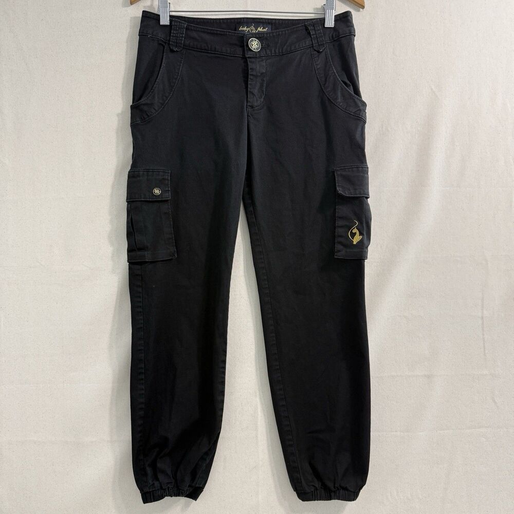 Baby Phat Women’s Black Cargo Jogger Pants Gold Logo Stretch Y2K Size 7